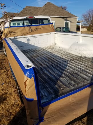 Getting bed prepped for bed liner on 1995 F150