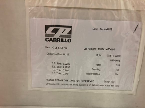 Carrillo Bullet series rods 2,000 hp 4