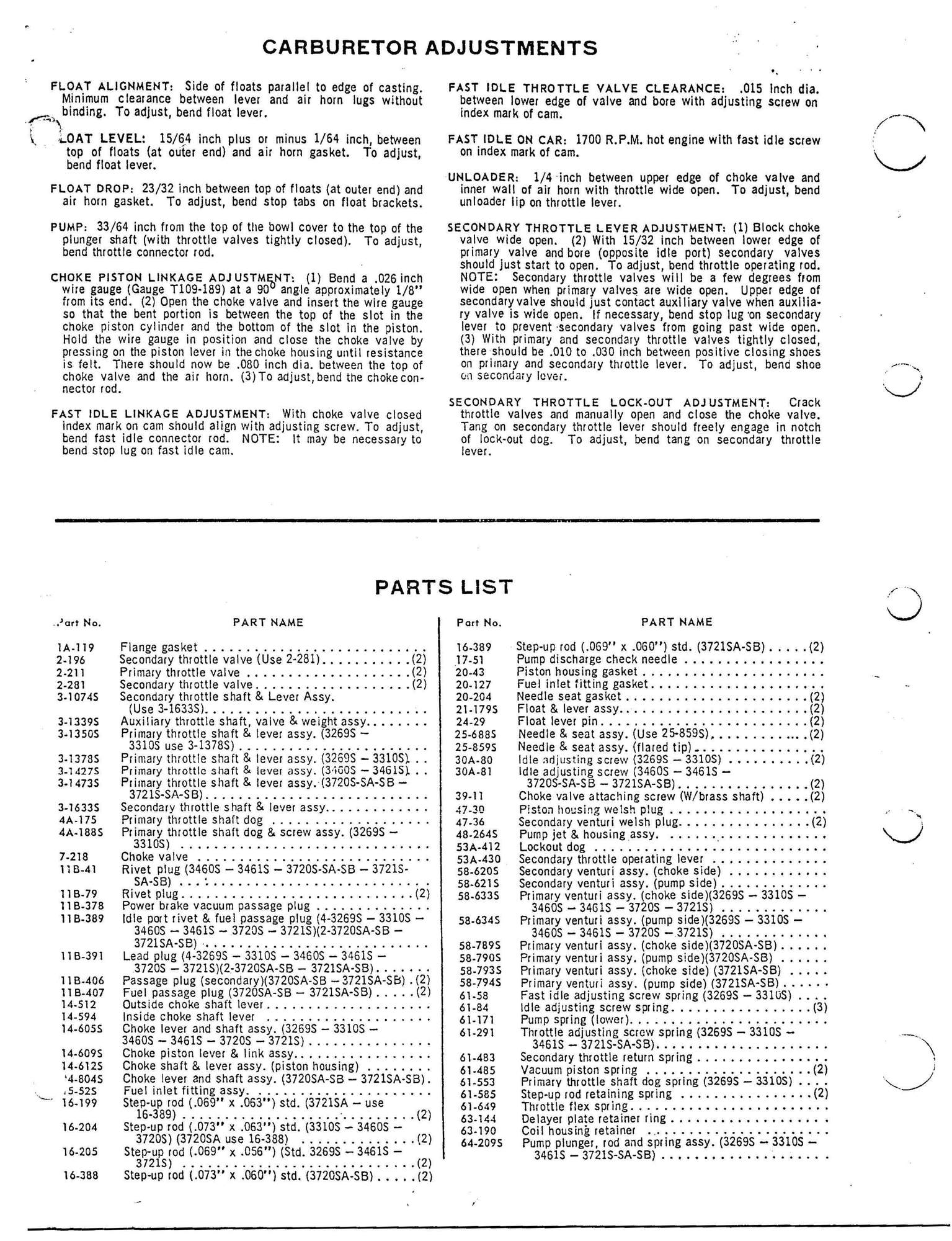 Carter AFB Tech Data and Parts List CorvetteForum Chevrolet