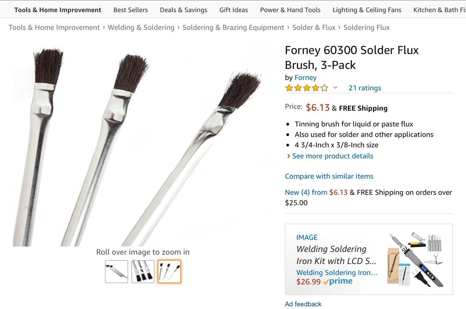 Forney Brush for Solder flux 3 Pack 60300