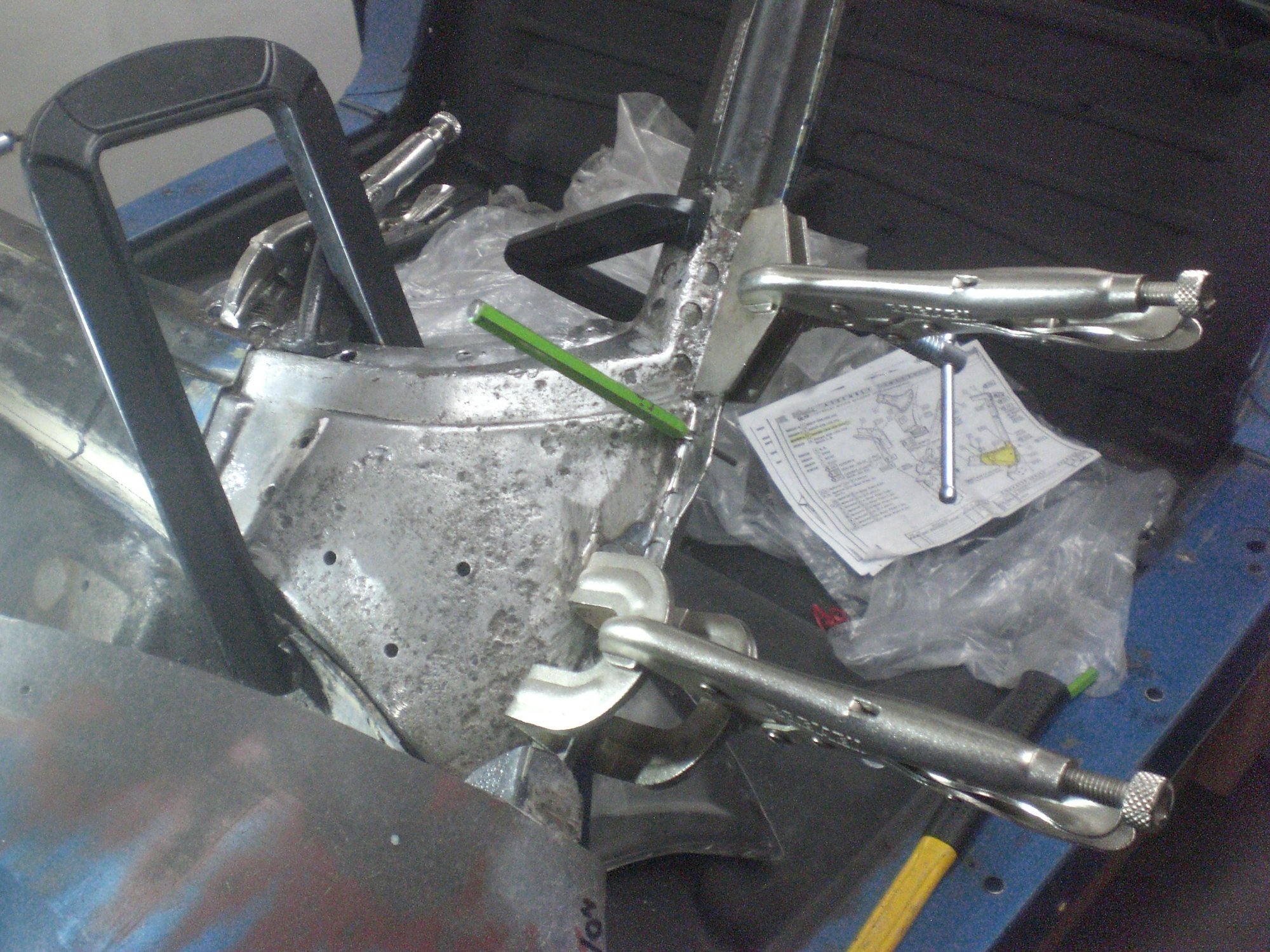 Outer corner clamped into place 