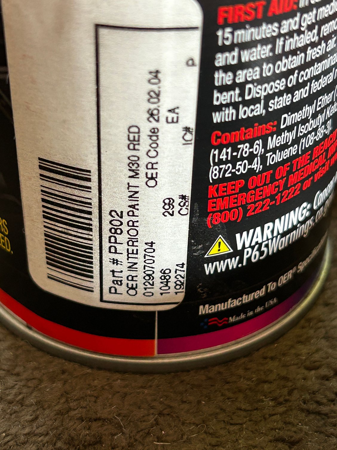 The part number on the OER Red.