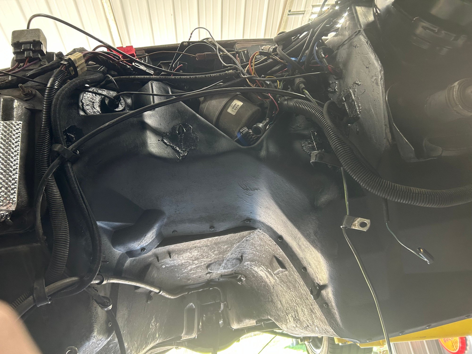 Cleaned up the lower firewall & transmission tunnel.