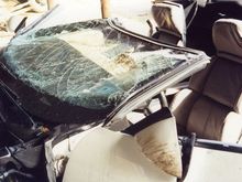 This was my 1989 convertible after it was flipped right side up.  A car thief took a turn at around 100 mph and flipped it on railroad tracks.  Got out of the car without a scratch.  Made me feel better in that respect. Lol