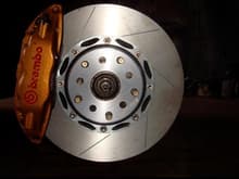 2005 Subaru STI Huge brembo 4 piston brakes up front and 2 piston brembos on the back clamped on to two piece lightweight rotors to provide SPECTACULAR braking power!