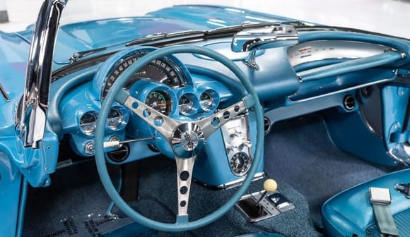 Believe it or not, the hardest thing to find on the interior was an original blue steering wheel. 