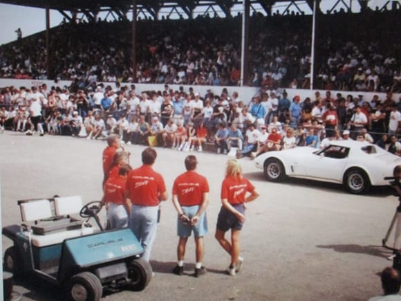 Chip Miller addressing the crowd at Corvettes@Carlisle mid to late 80's.  Third from right is co-owner Bill Miller, of Carlisle Events.
