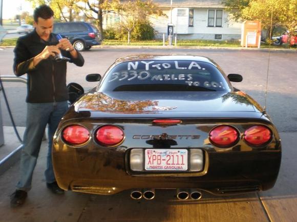 2003 Corvette Z06 at the gas station, before I drove it from New York to Los Angeles.