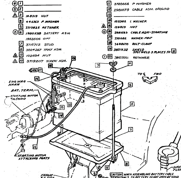 C2 63 Battery to Starter Wiring Arrangement (Washers, etc