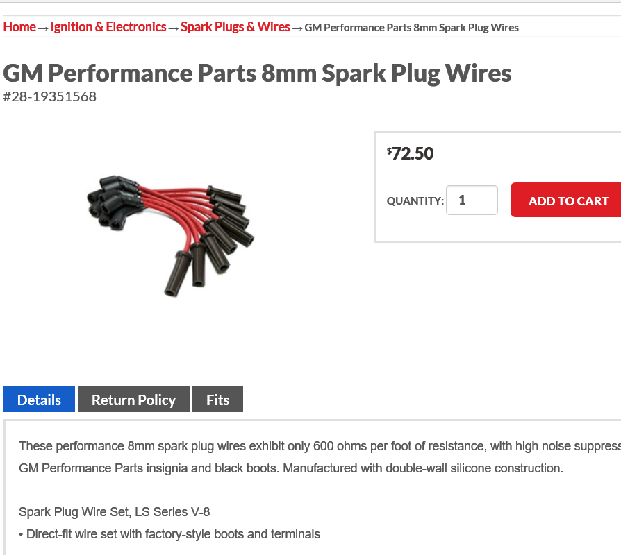 General Motors GMPP Red Performance Wires 12495519 LS1 LS6 