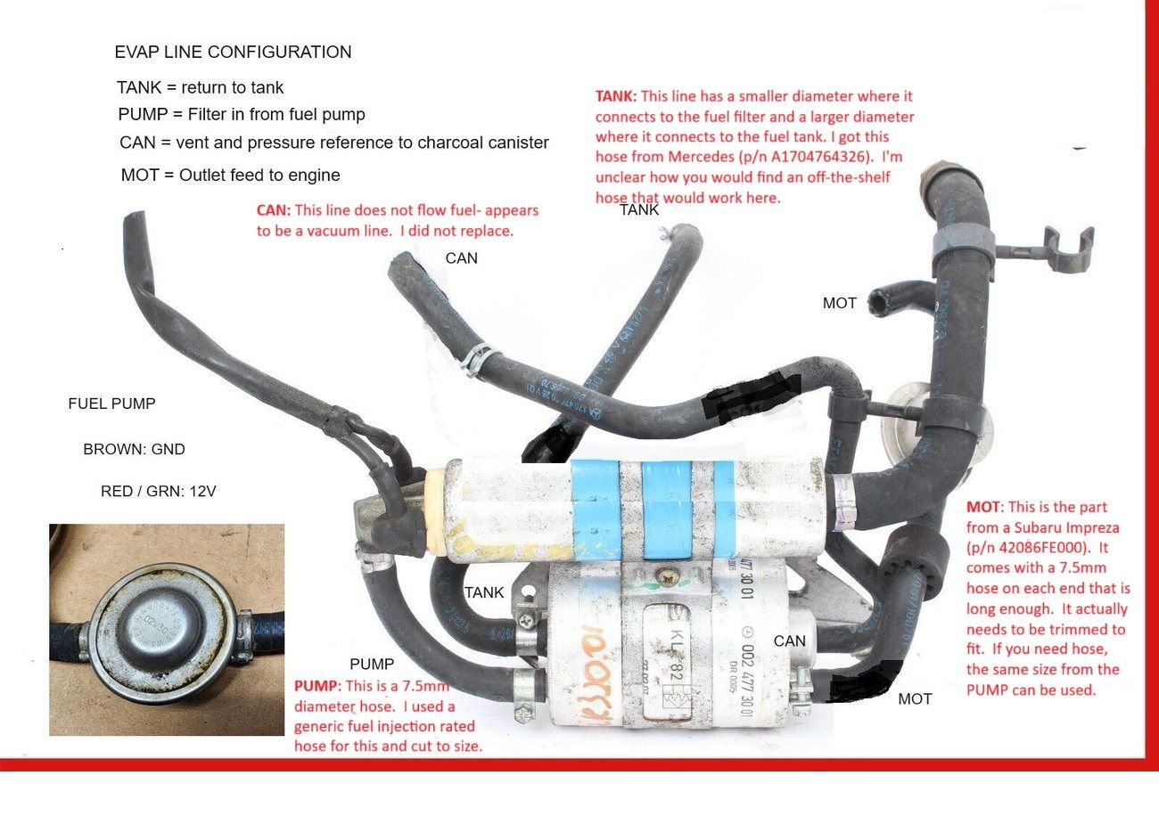This is someone elses diagram originally (from this site) and its the best view Ive found of the complete unit.  Ive added my comments in red for each of the four hoses going to the fuel filter.