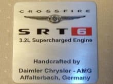 SRT6 engine plaque