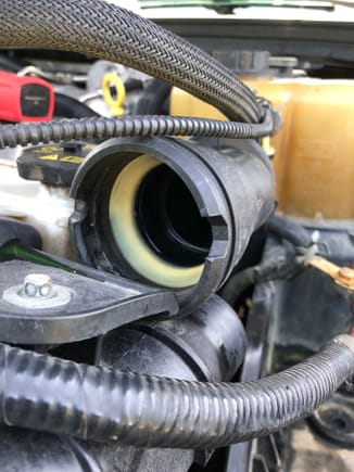 This is upper radiator hose. But the new degas hose looks the same inside which that white silicon gasket type stuff. With nowhere for the o’ring? Does the new degas hose need the O’ring installed still or no?