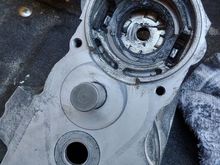 Disassembled lower section of starter gear reduction housing