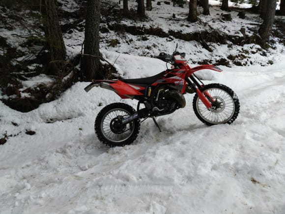 Spring has sprung, and the snow is getting soggy wet. Hard to find a place to put the kickstand down and not topple over. Fun fun fun!