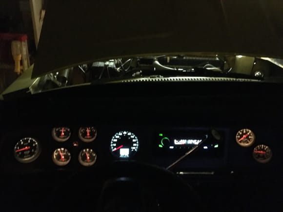 Night time, new Autometer gauges and SpeedHut GPS speedometer. Added Boost, EGT, and Tach.