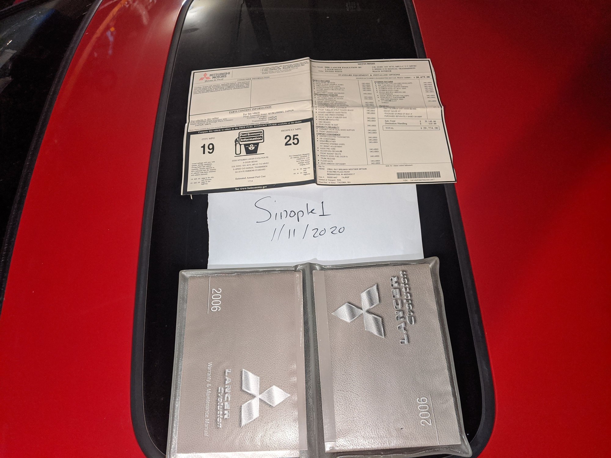 Accessories - Evo IX RS window sticker and manuals - Used - 2006 Mitsubishi Lancer Evolution - Poplar Grove, IL 61065, United States