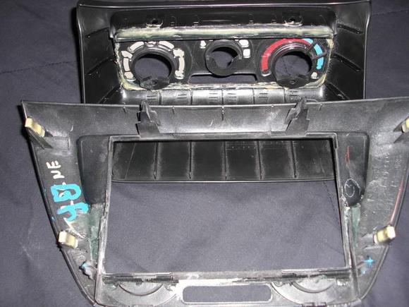 Dual din modification shown from the back showing how its made