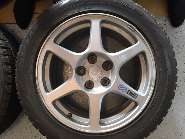 Wheels and Tires/Axles - Stock EVO 8 Enkei Wheels/Bridgestone Blizzard WS60 Tires - Northern Virginia - Used - 2003 to 2006 Mitsubishi Lancer Evolution - Sterling, VA 20165, United States