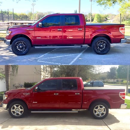 2014 F150 Lariat Ruby Red, Anthem Aviator A741 Gloss Black Wheels 20X9, -0 offset, 33X12.5, Toyo Open Country RT, 2.5 Front Leveling Kit & Rear Air Bags