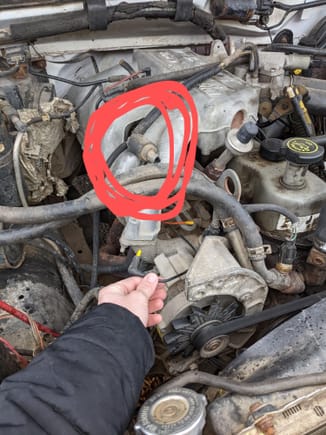 Hey everybody, . Not new to the truck. I got my grandfather's 1993 Ford F-150 4.9 l straight 6. I'm rebuilding it after it's set for 12 years. Ant I'm just trying to figure out what the part I circled is. I can't find anything online that shows a picture of the part I'm looking for or what it does or explains what it's called or anything. So if someone could please tell me what it is. The only thing I've been finding is the canister purge valve and something along the lines of the the em Any suggestions or hope is much 