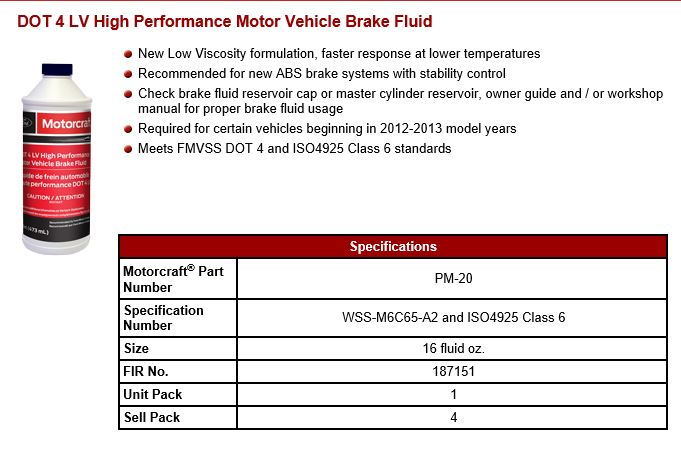 Ford Genuine Fluid PM-20 DOT-4 LV High Performance Motor Vehicle Brake Fluid - 16 oz.