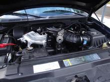 plenum and pulley under harley hood,  just to see how it looked