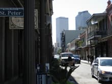 Old with the new looking down a French Quarter street.