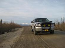 Fefay on the Dalton Hwy with the White Mountains in the background.