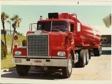 1972 C-116 Diamond Reo tractor pulling a 9200 gal. Wilco tanker. Truck had a 270 hp Cummins with a 9 speed Roadranger. I used to haul gasoline, diesel and jet-fuel with this rig in South Louisiana and Mississippi. Picture taken in late 1972. We later went to GMC and Kenworth tractor's.