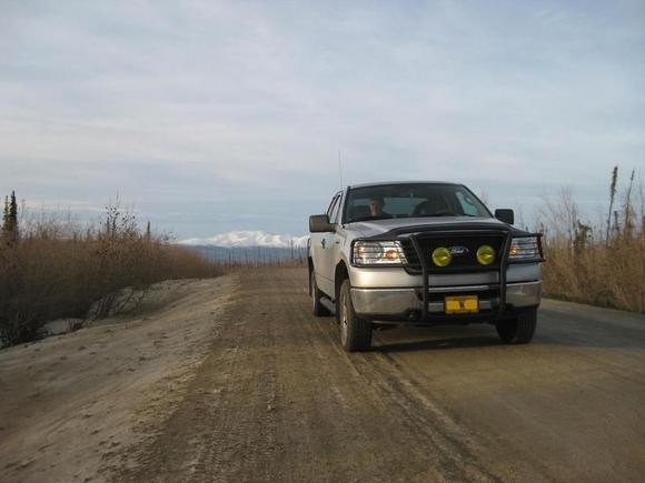 Fefay on the Dalton Hwy with the White Mountains in the background.