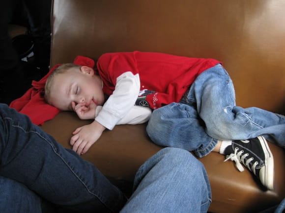 Wiped out after his 4th birthday party riding the Texas State Railroad somewhere between Palestine and Rusk, TX.