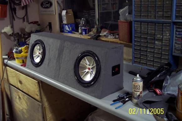 Killer speaker box that was stolen from my truck a few months after I built and installed it.  A$$holes.  I built this myself for best fit.  I decided after it was stolen to go with a single solobaric 10&quot; L5.  But these 2 comp VR's rocked for the time I had them.