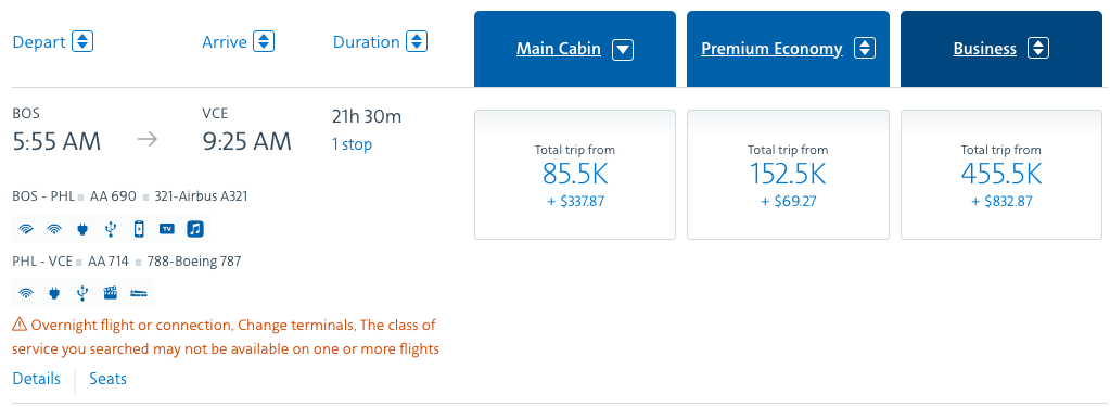 aa award travel change fee