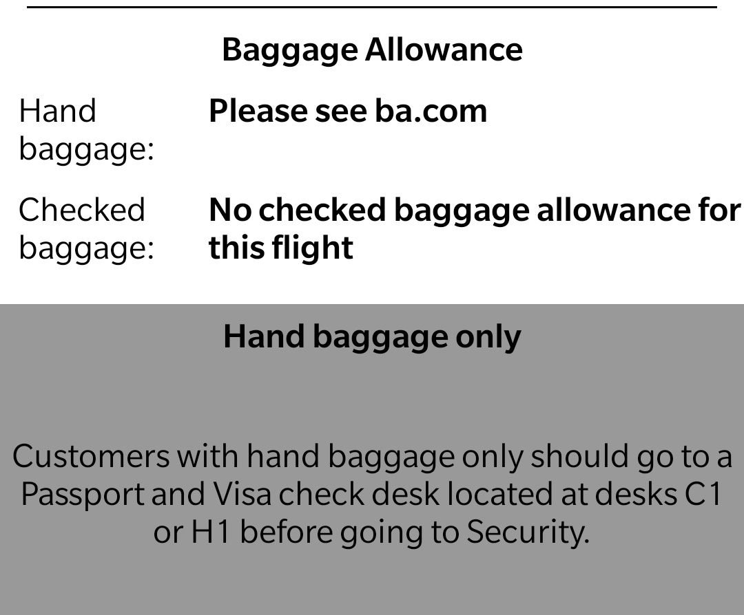 ba hand baggage only ticket