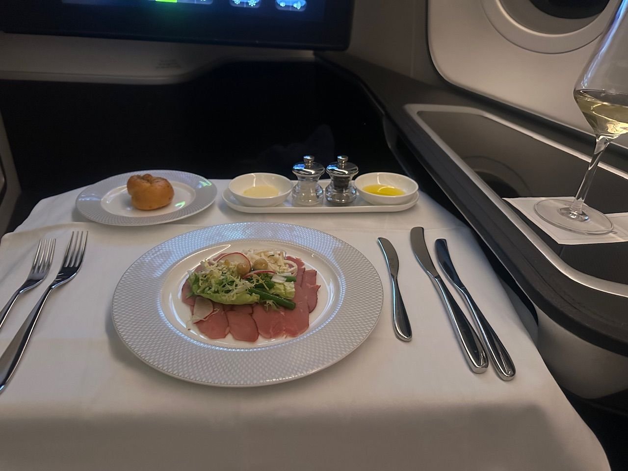 Duck carpaccio starter. It was ok; the beef carpaccio was better. 