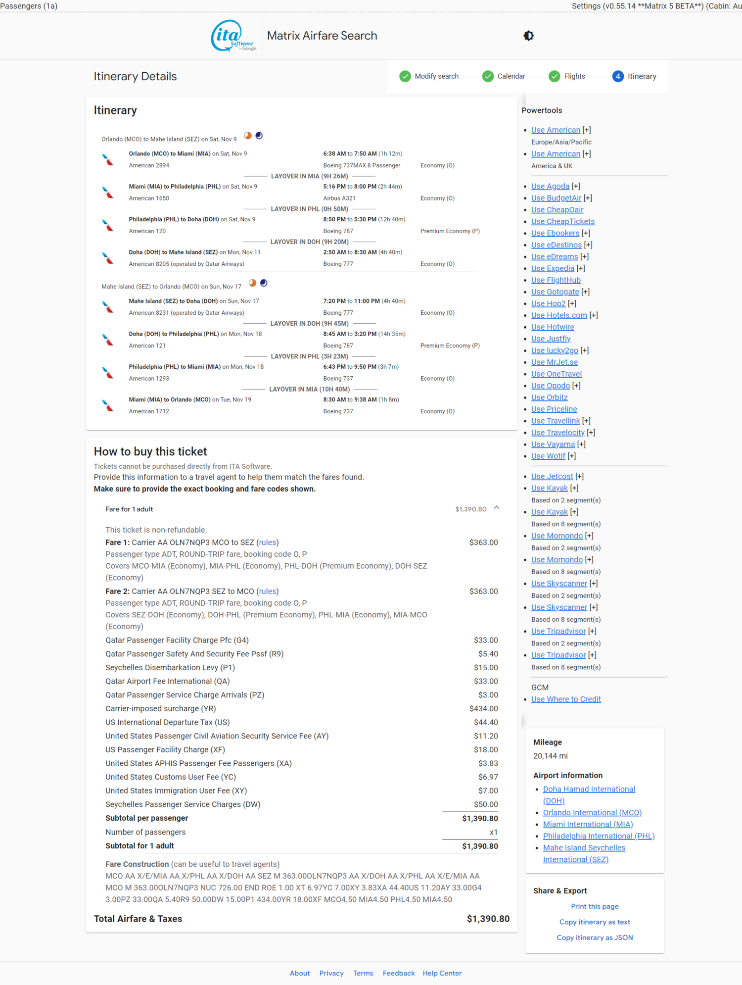 AA/QR - MCO/ATL/DTW-SEZ - $1159+ r/t - Premium Economy / Economy Mix