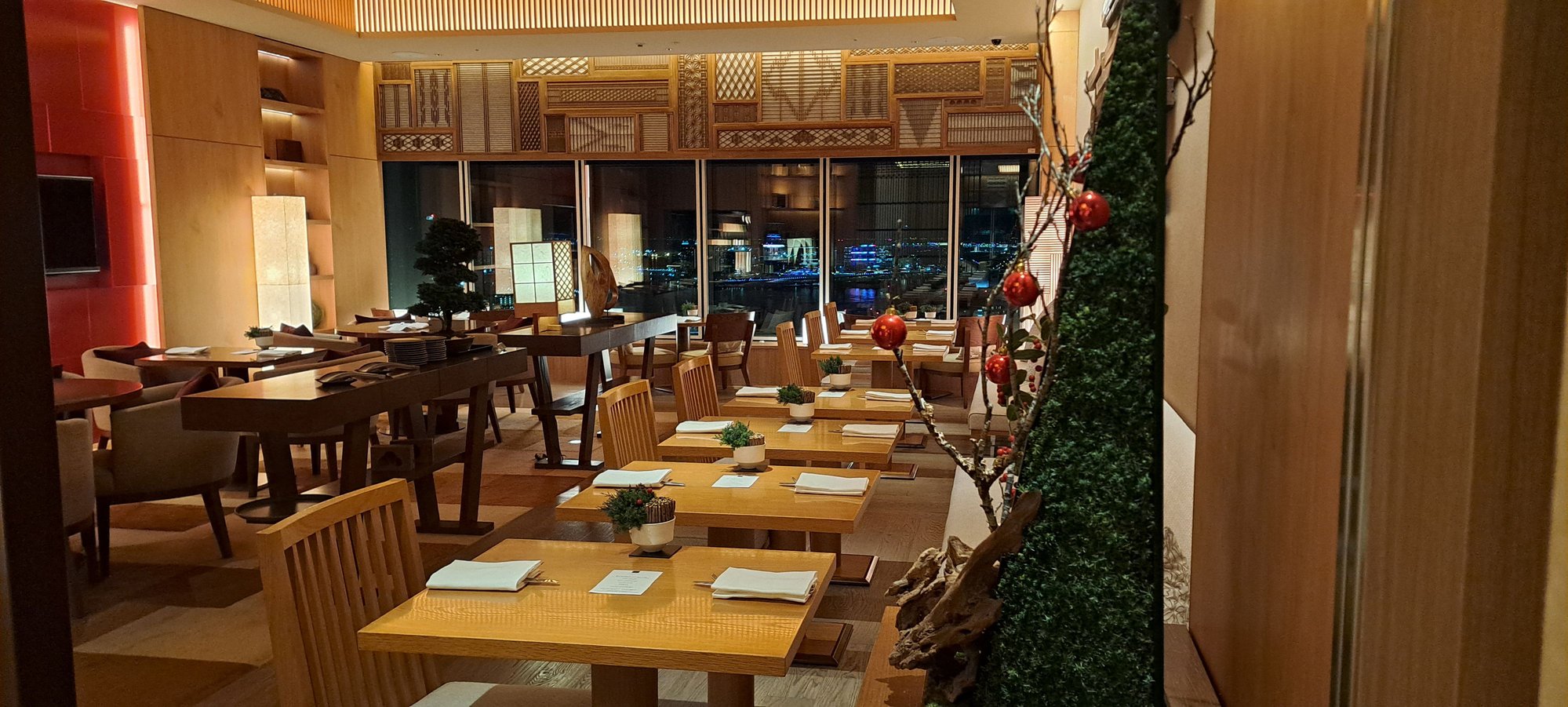 The executive lounge room overlooking the gardens just before closing at 9pm ( i had a quick cup of tea after coming back from seeing winter illuminations)