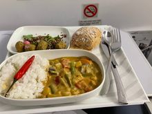 Vegan meal. Tasty falafel and curry