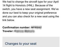 I received an email about my flight tomorrow. I was in the Premium Plus section and kicked back to row 46. The flight no longer shows on United.com. It still shows on the cargo site as a 777W.   I called the 1K desk and the agent had to contact a supervisor who said this plane was switched and is only a 2-class plane.   I was able to move to the later flight and get a Premium Economy seat.   