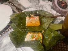 Steamed Rice and Fish Curry in Banana Leaves 