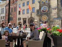 We wander over to see if there are any good tables for a drink before heading home. We got a table directly in front of the Orloj with no crowds just by showing up !! 