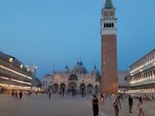 Just after dusk at St Marks' square with the lights just on