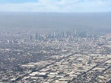 A smoggy Downtown LA from our flight path to LAX. 