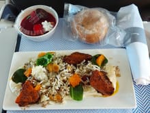 Pumpkin salad on the very delayed BA1327 from NCL yesterday which required a replacement aircraft to be sent up.  I really liked this one, and also enjoyed the raspberry panna cotta