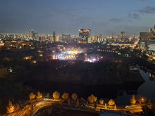 View of Osaka castle and the Illuminage 2025 winter  illuminations from my 18th floor room at Doubletree osaka castle