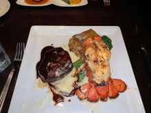 Filet Mignon and lobster tail, with scalloped potatoes