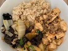 Mapo tofu, veggies, and brown rice