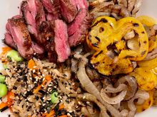 Plated with some fried rice because rice is obligatory (and delicious) in this household. 