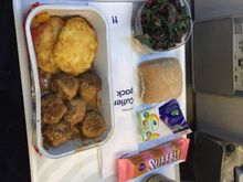 My first economy class flight for long time.
Meatballs for dinner and one beer or wine with meal. No spirits available.